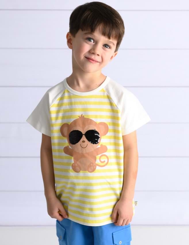 Cool Monkey Erkek Çocuk Çift Yönlü Pullu Kısa Kollu T-shirt resmi