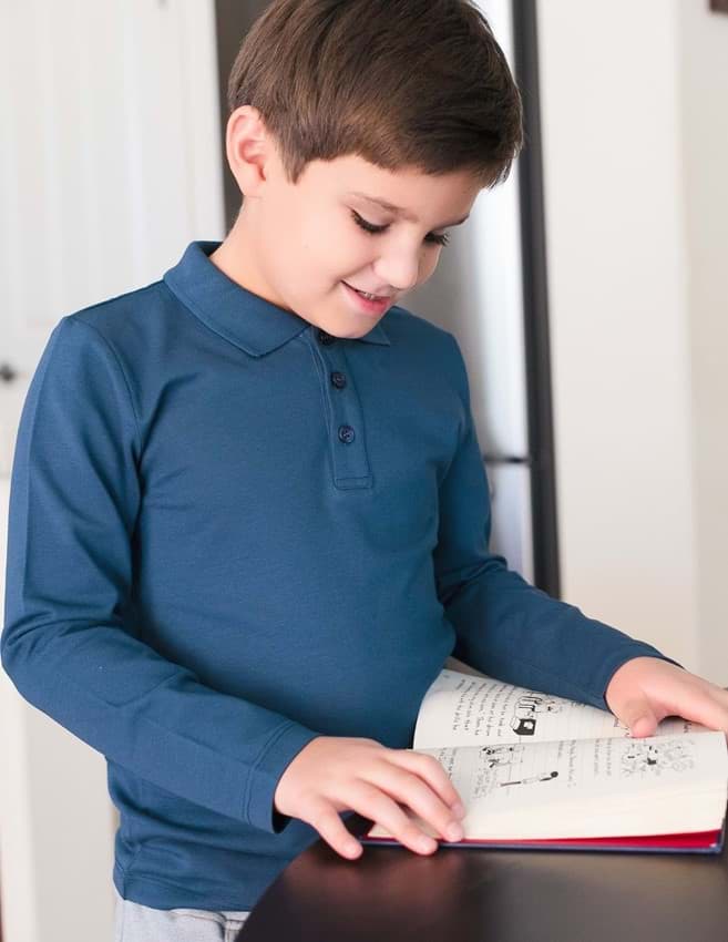 Polo Yaka Basic Lacivert Uzun Kollu Çocuk T-shirt resmi